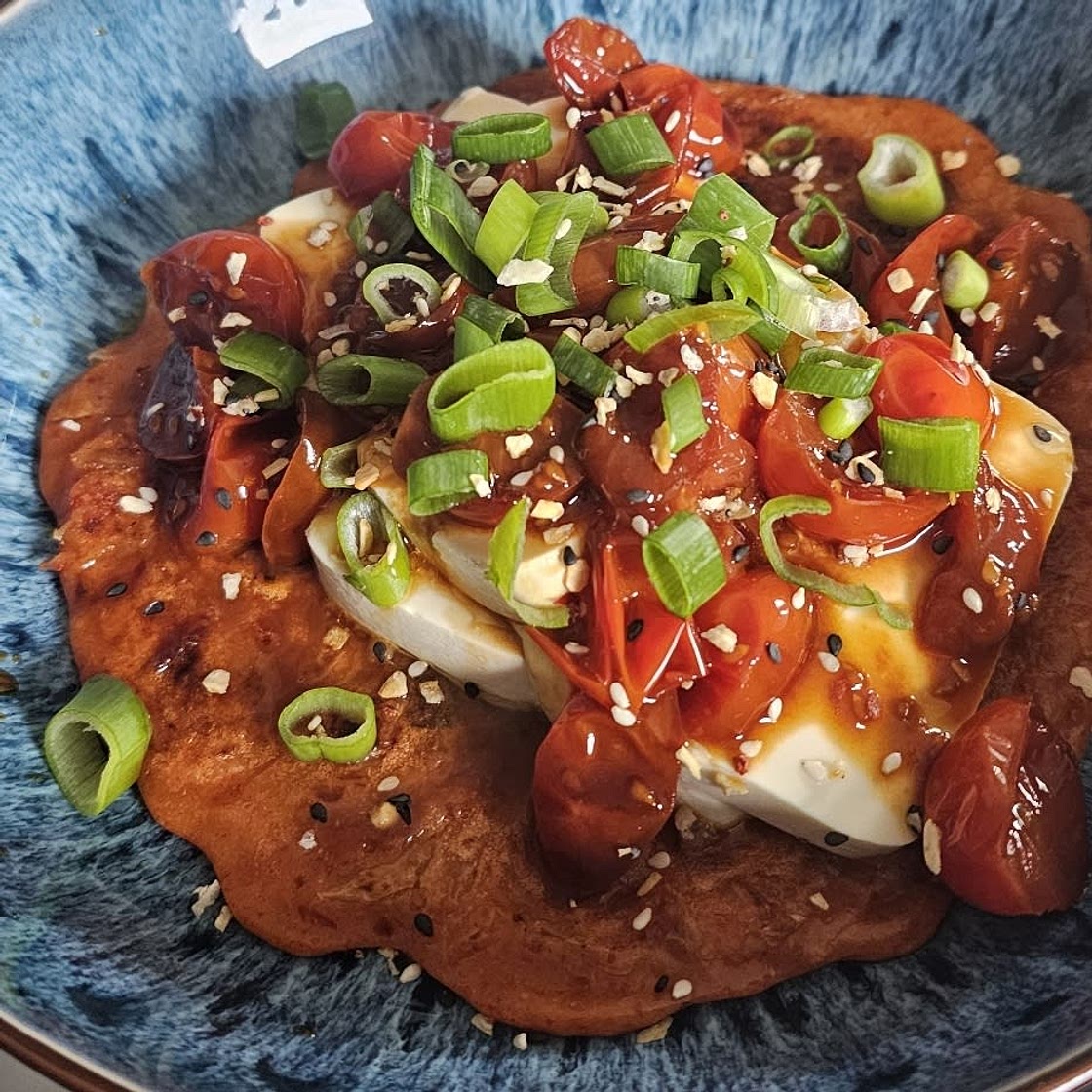 Silken Tofu With Soy-Sauced Tomatoes