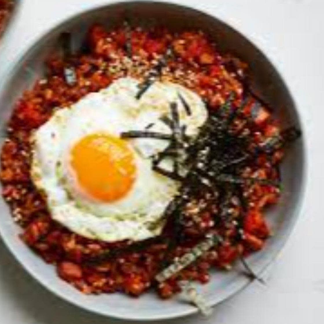 Kimchi Fried Rice with Fried Chicken and Gochujang Cabbage