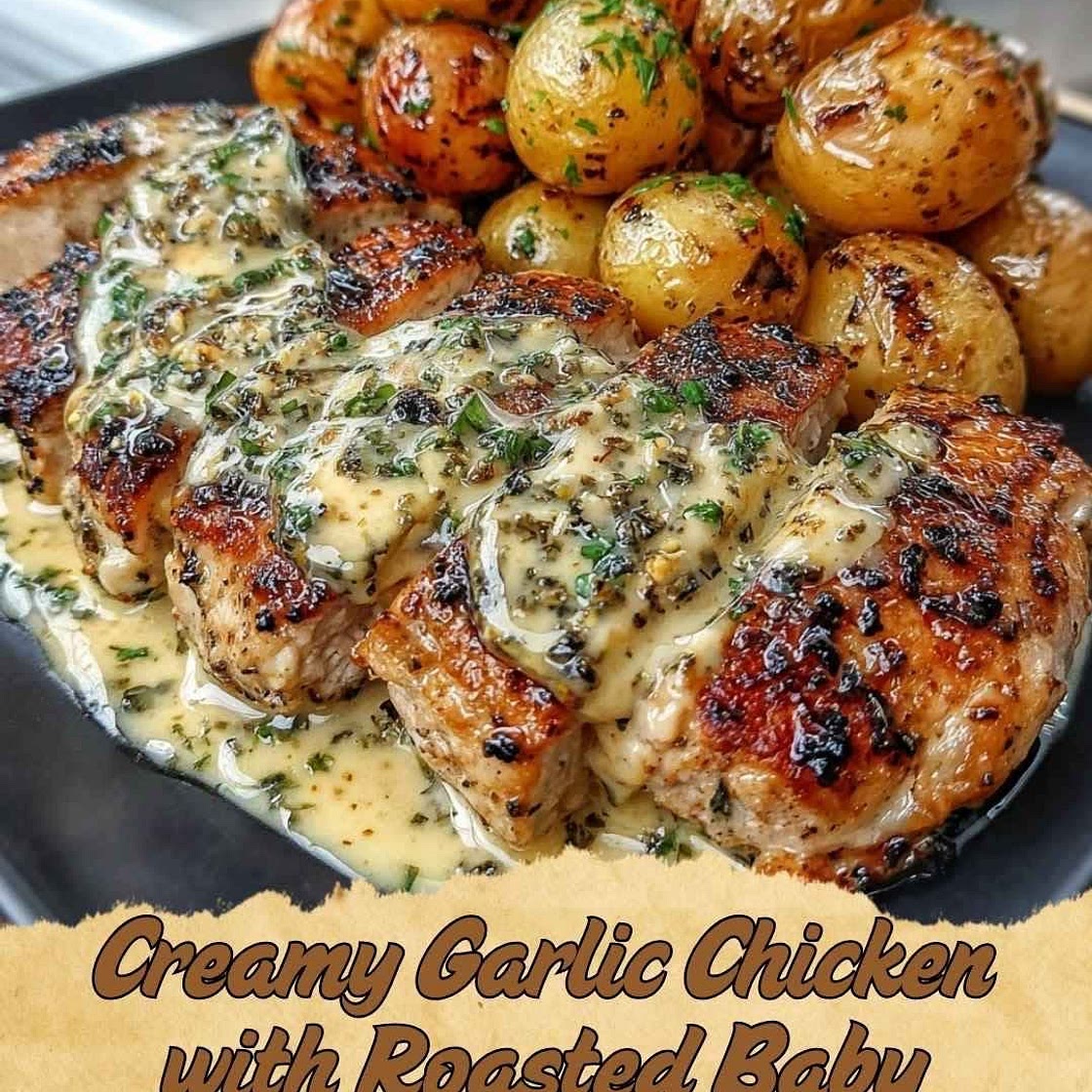 Creamy Garlic Chicken wich Roasted Baby Potatoes