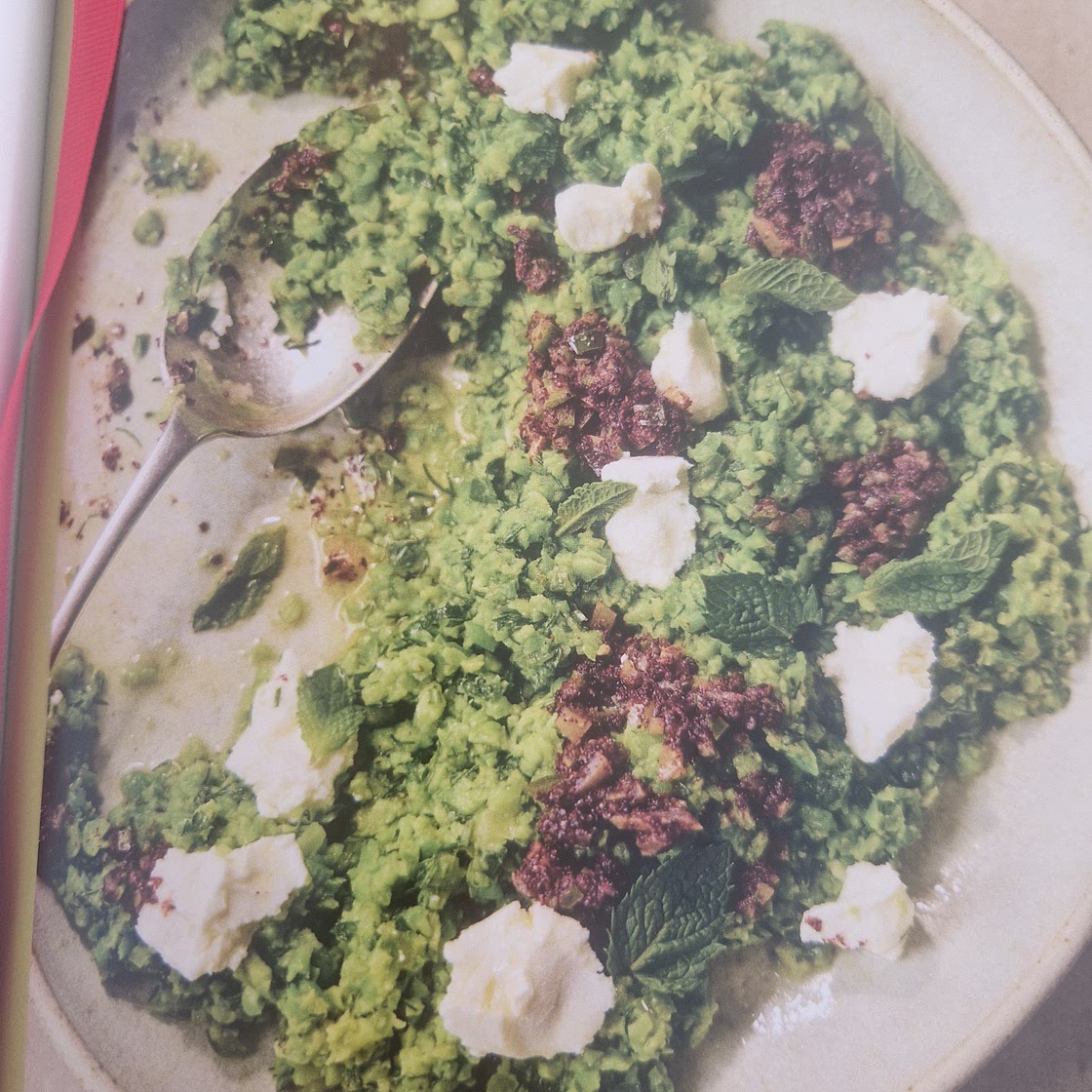 Crushed broad beans with goat's cheese & preserved lemon salsa