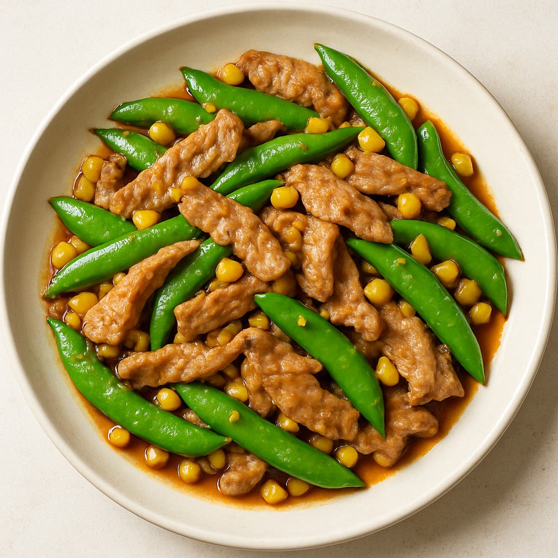 Speedy Ginger Pork Stir-Fry with Sugar Snap Peas and Corn
