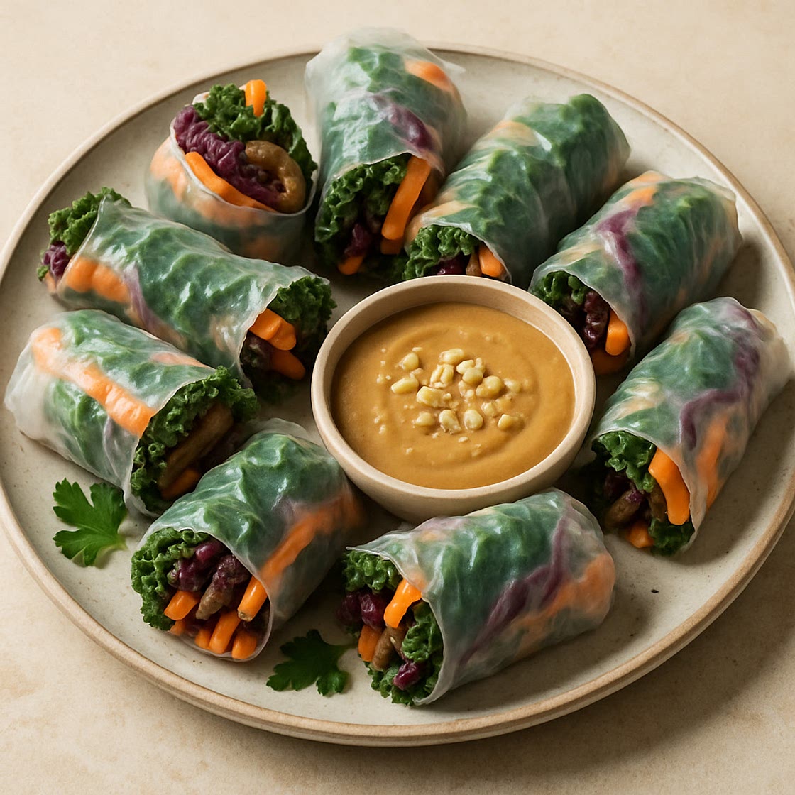 Hearty Veggie Rolls with Peanut Sauce