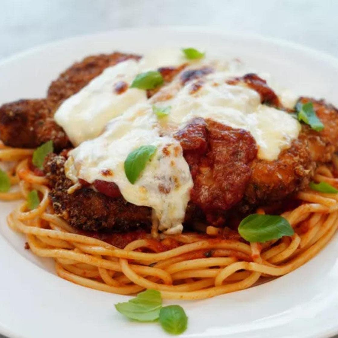 Chicken Parmesan with Pasta and Tomato Sauce