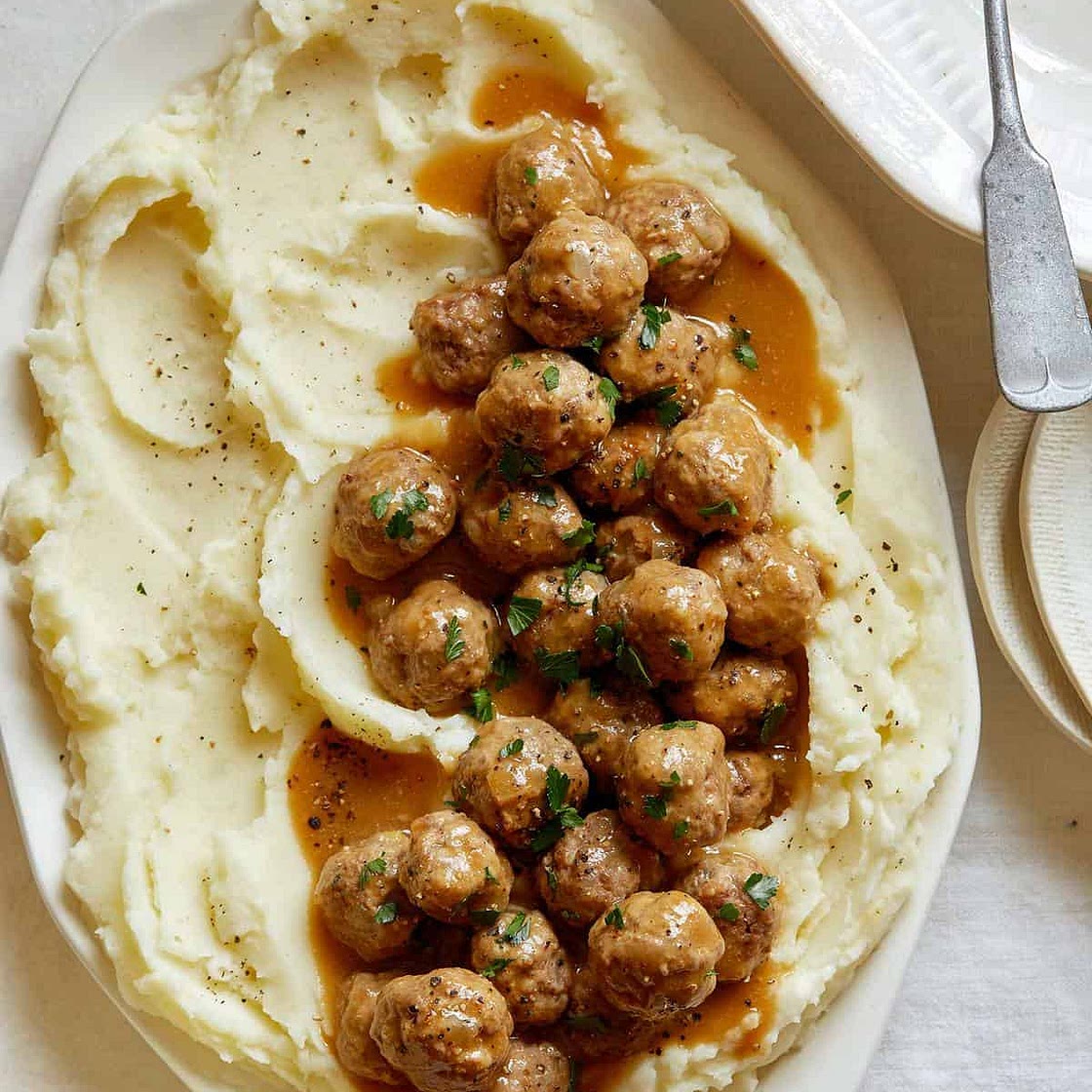 Swedish Meatballs, Mashed Potatoes and Brown Sauce - v1