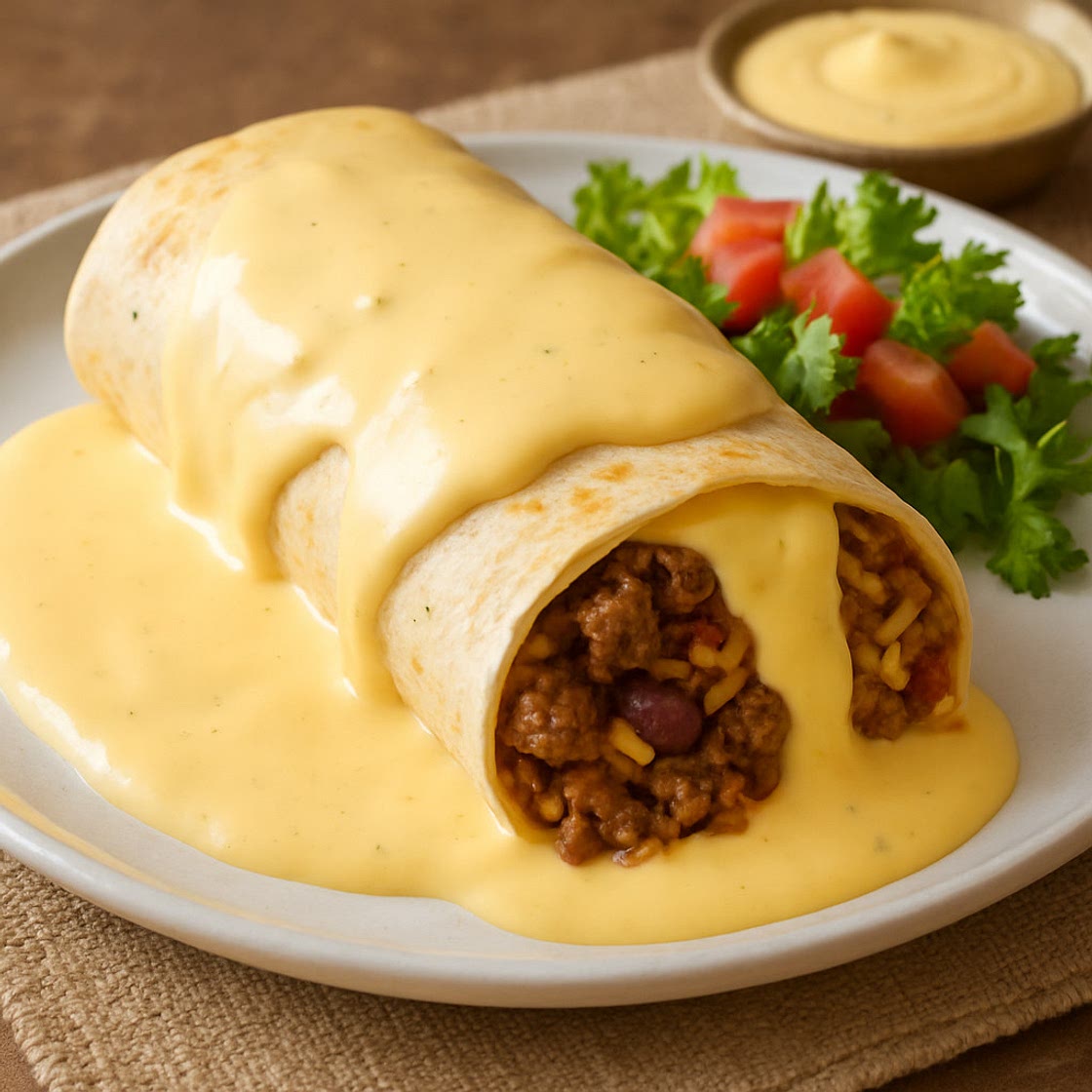 Creamy Cheese Sauce Beef Burrito