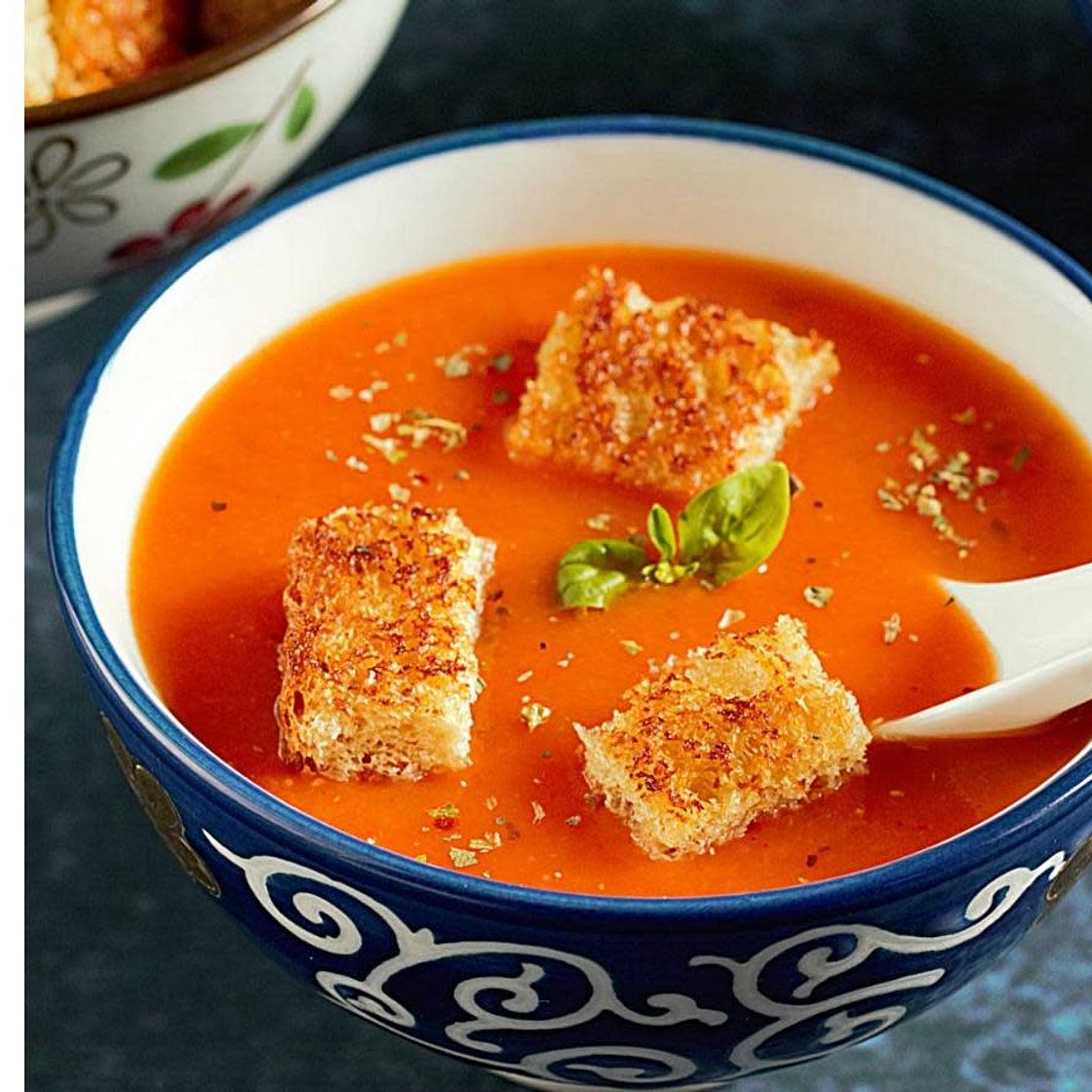 Tomato Soup with Meatballs and Goat Cheese Sandwich