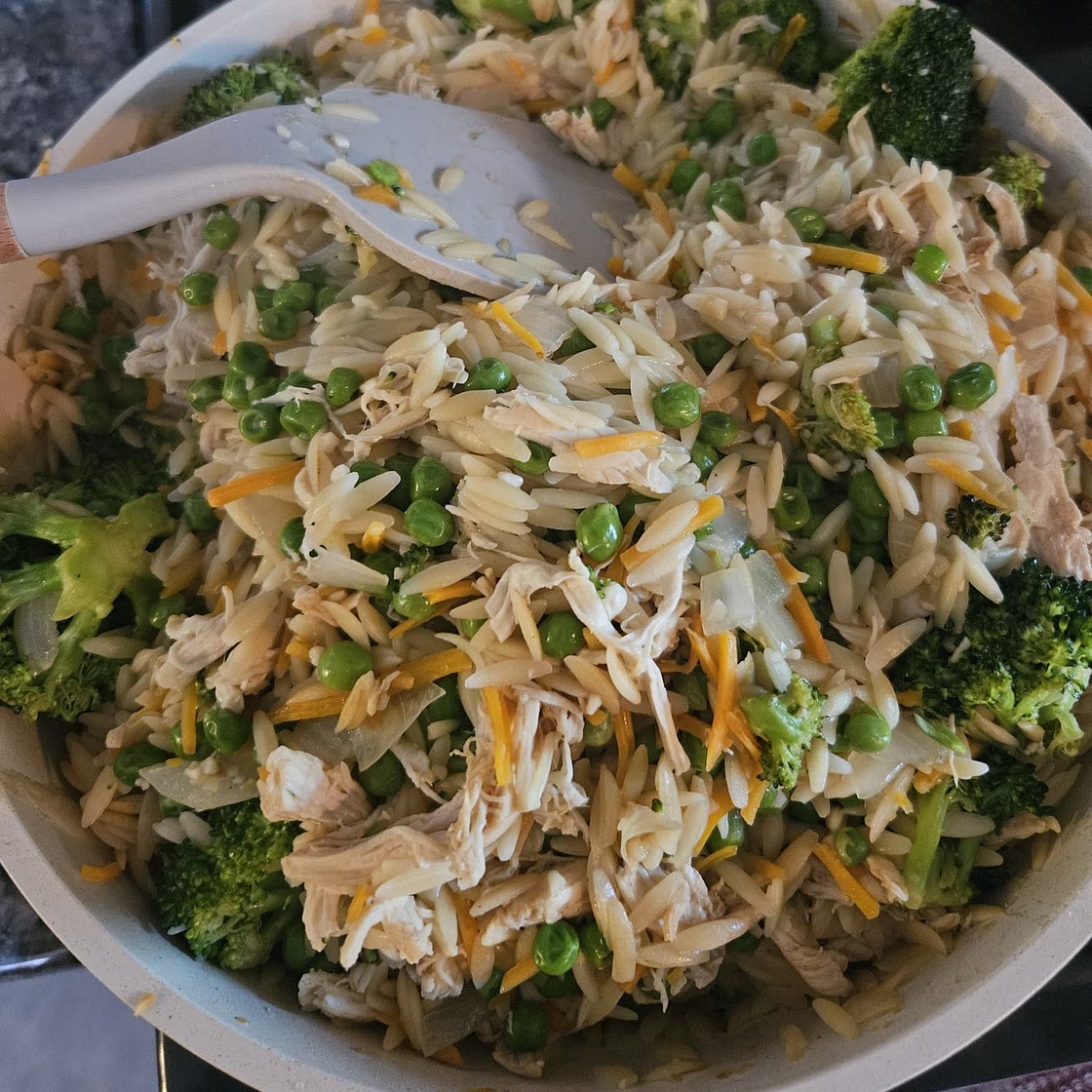 Rainbow Vegetarian Fried Orzo Skillet