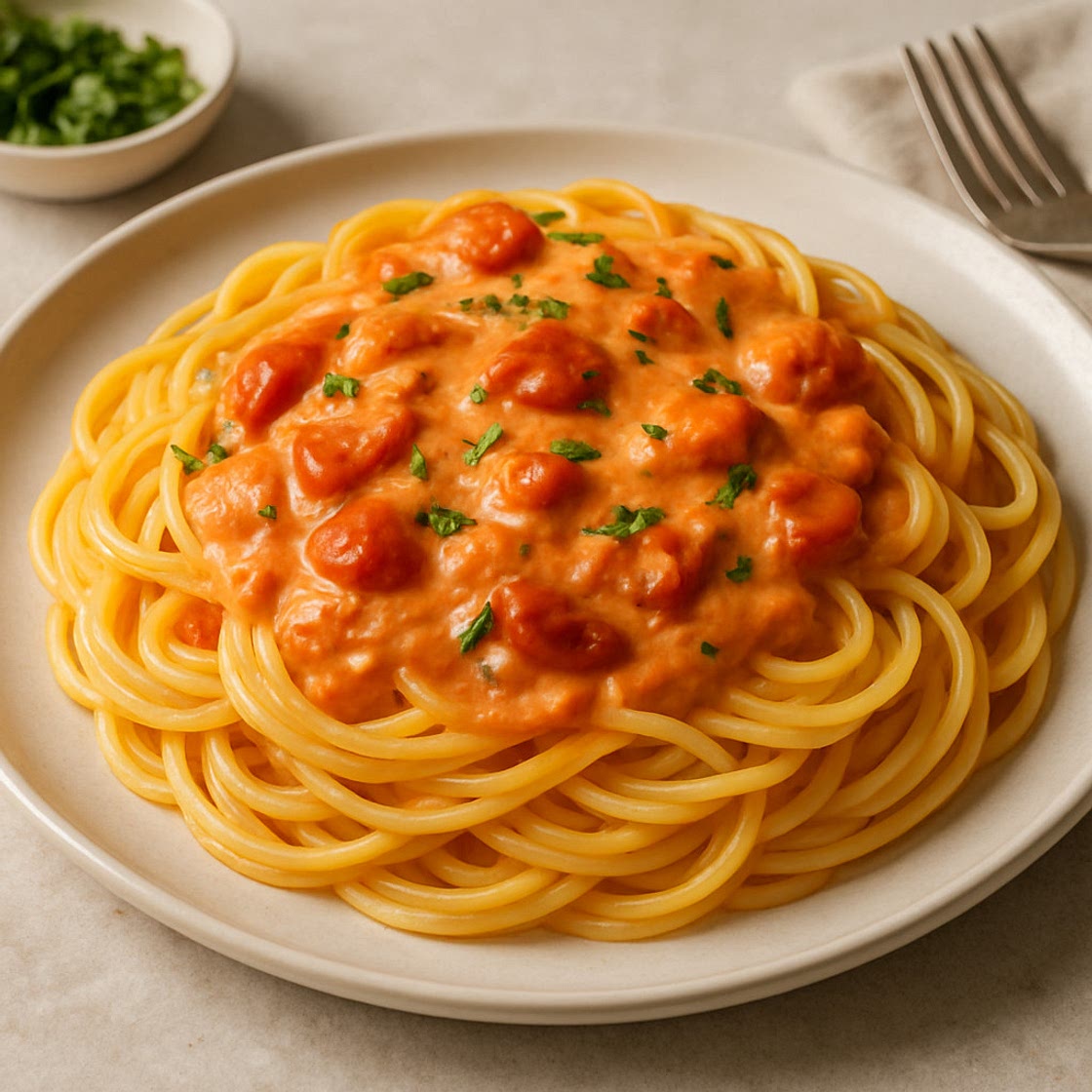 Spaghetti mit Tomaten-Rahmsauce