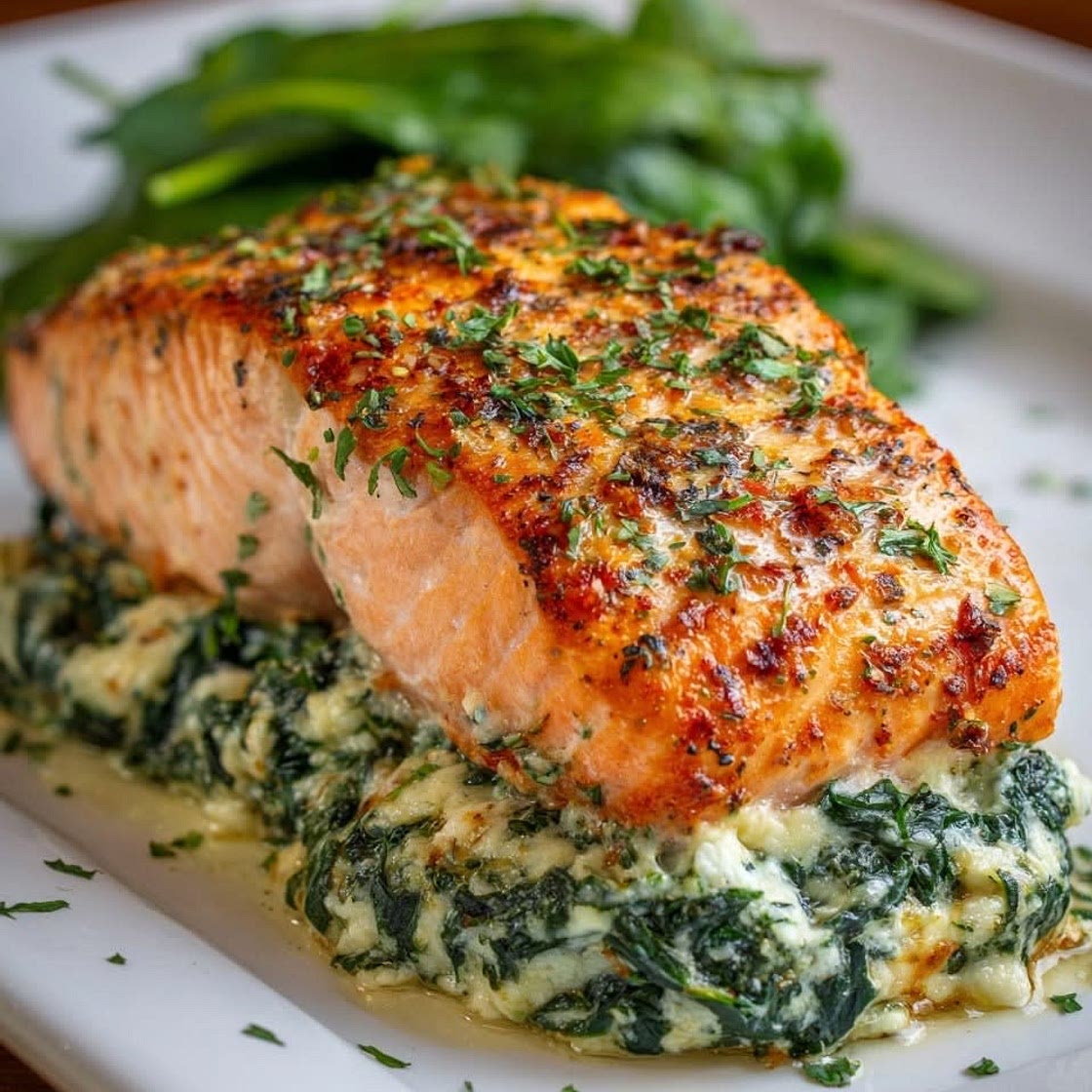 Saumon Farci aux Épinards et à la Feta au Four