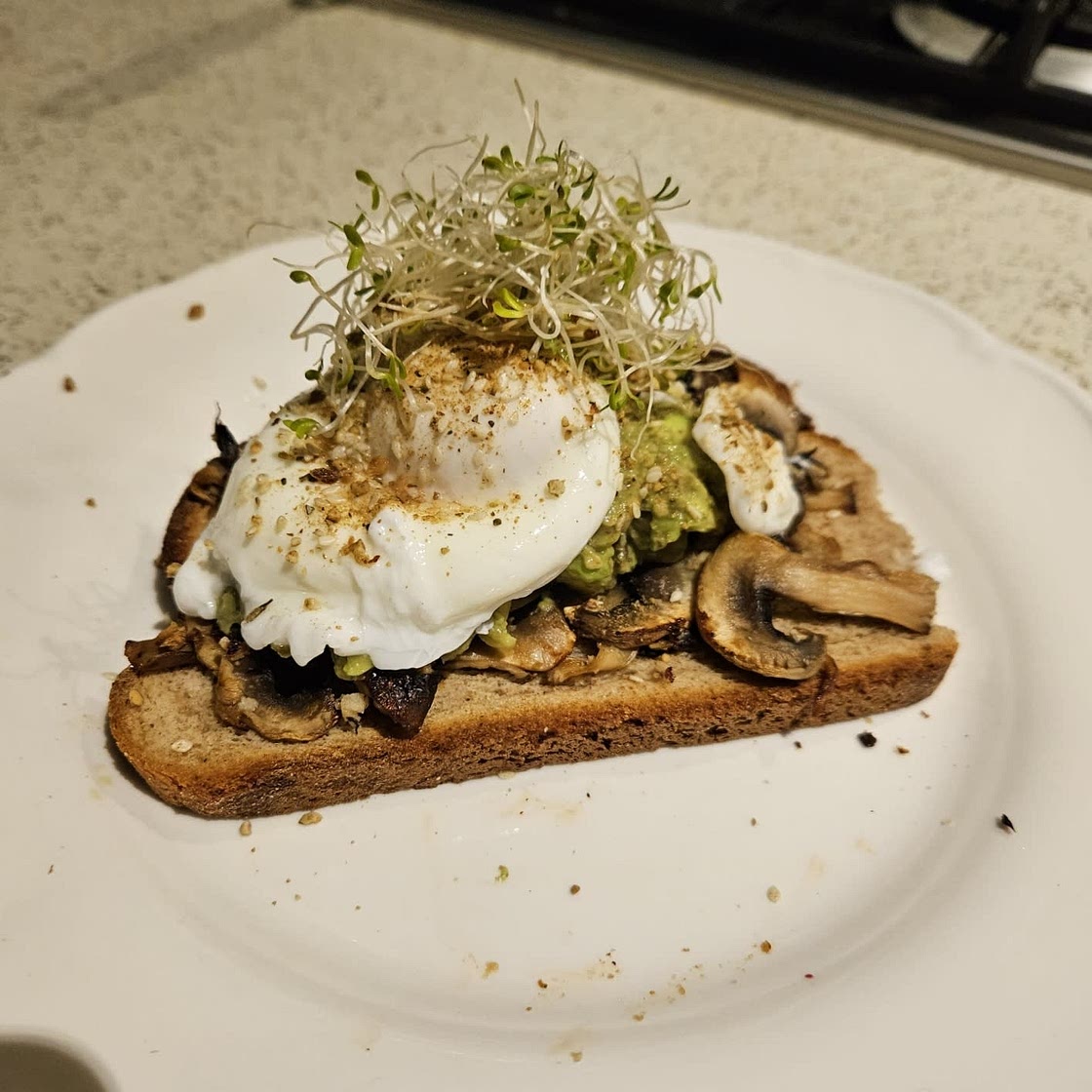 Smashed Avo and Mushroom Open Sandwich