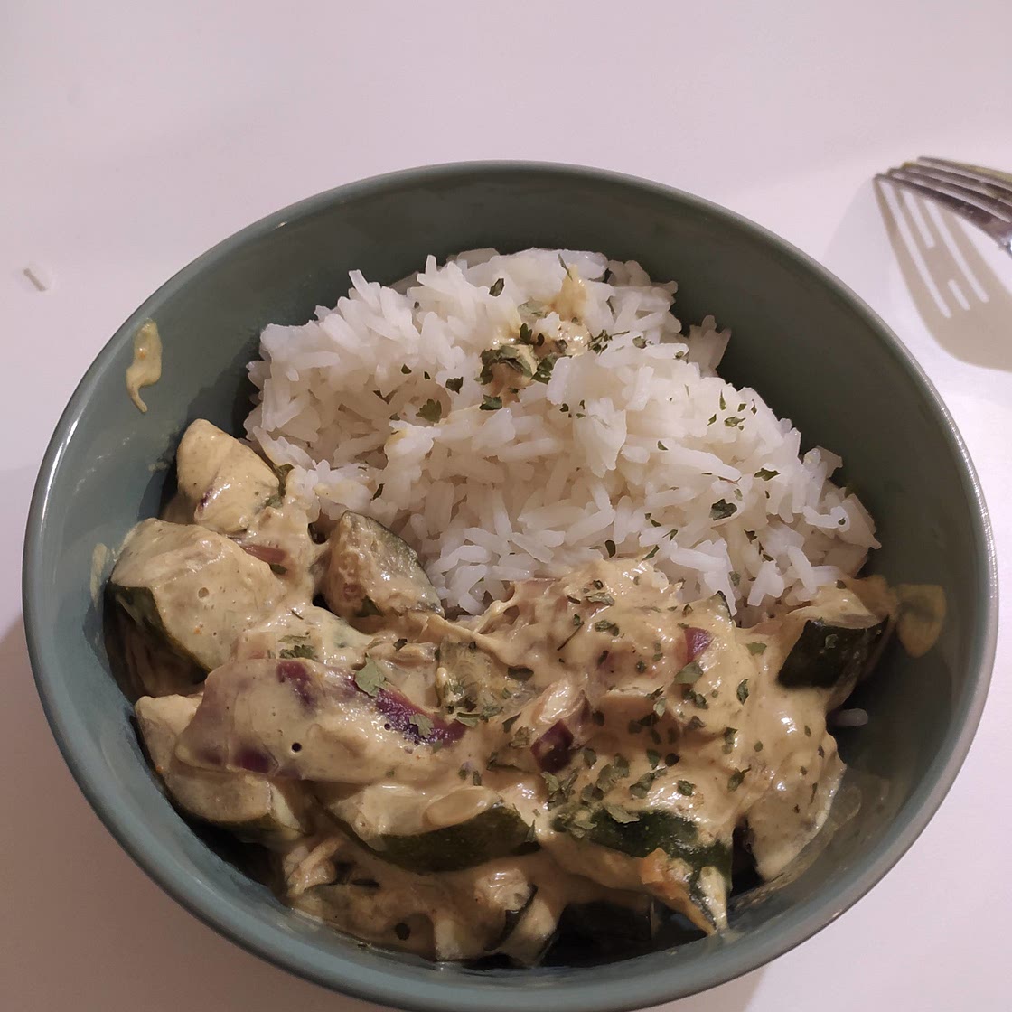 Courgettes coco curry et riz