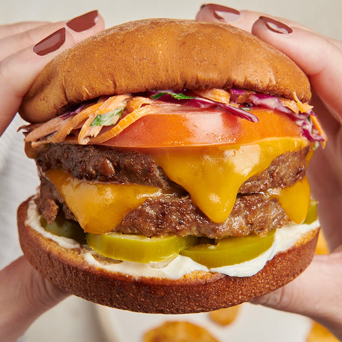 Beyond Meat Cheeseburgers with Special Sauce & Creamy Coleslaw