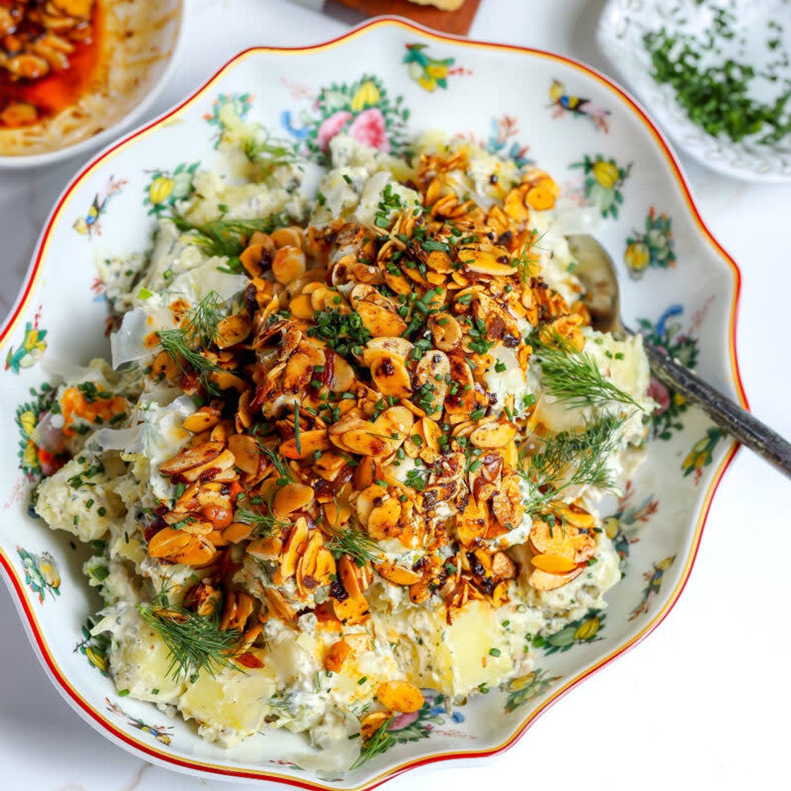 Potato Salad with Almonds, Za’atar & Salsa Macha