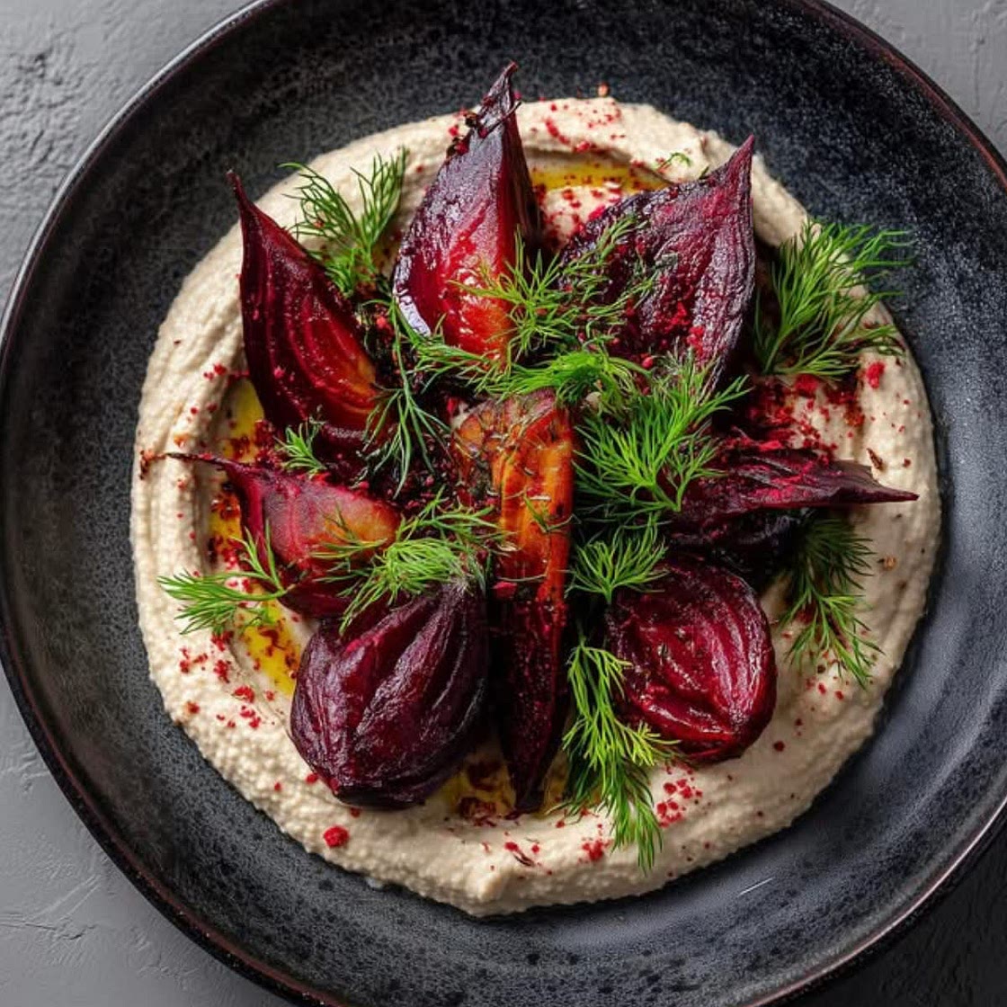 Roasted Beetroot Wedges with Homemade Baba Ganoush
