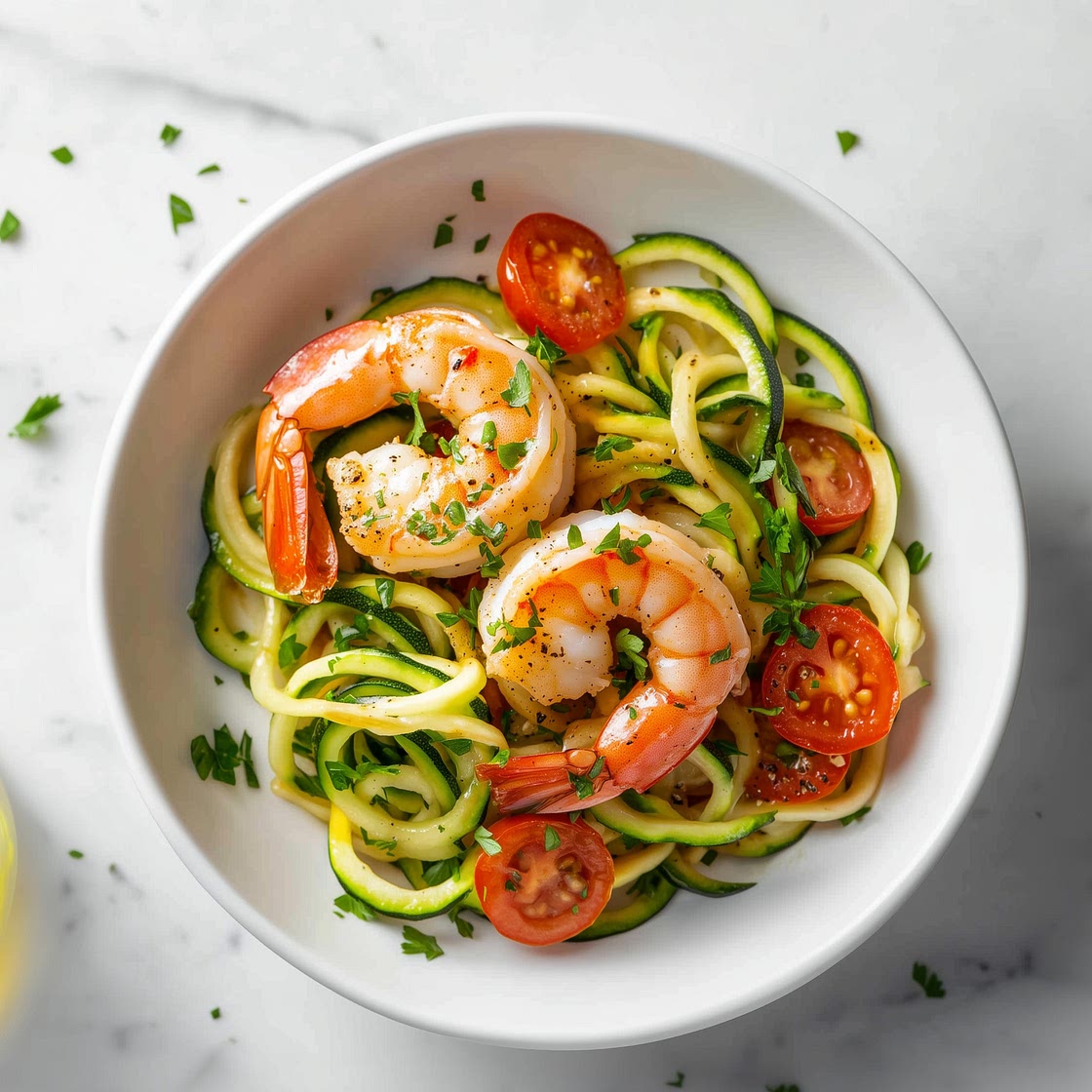 Zucchini Noodle Bowl with Seared Shrimp