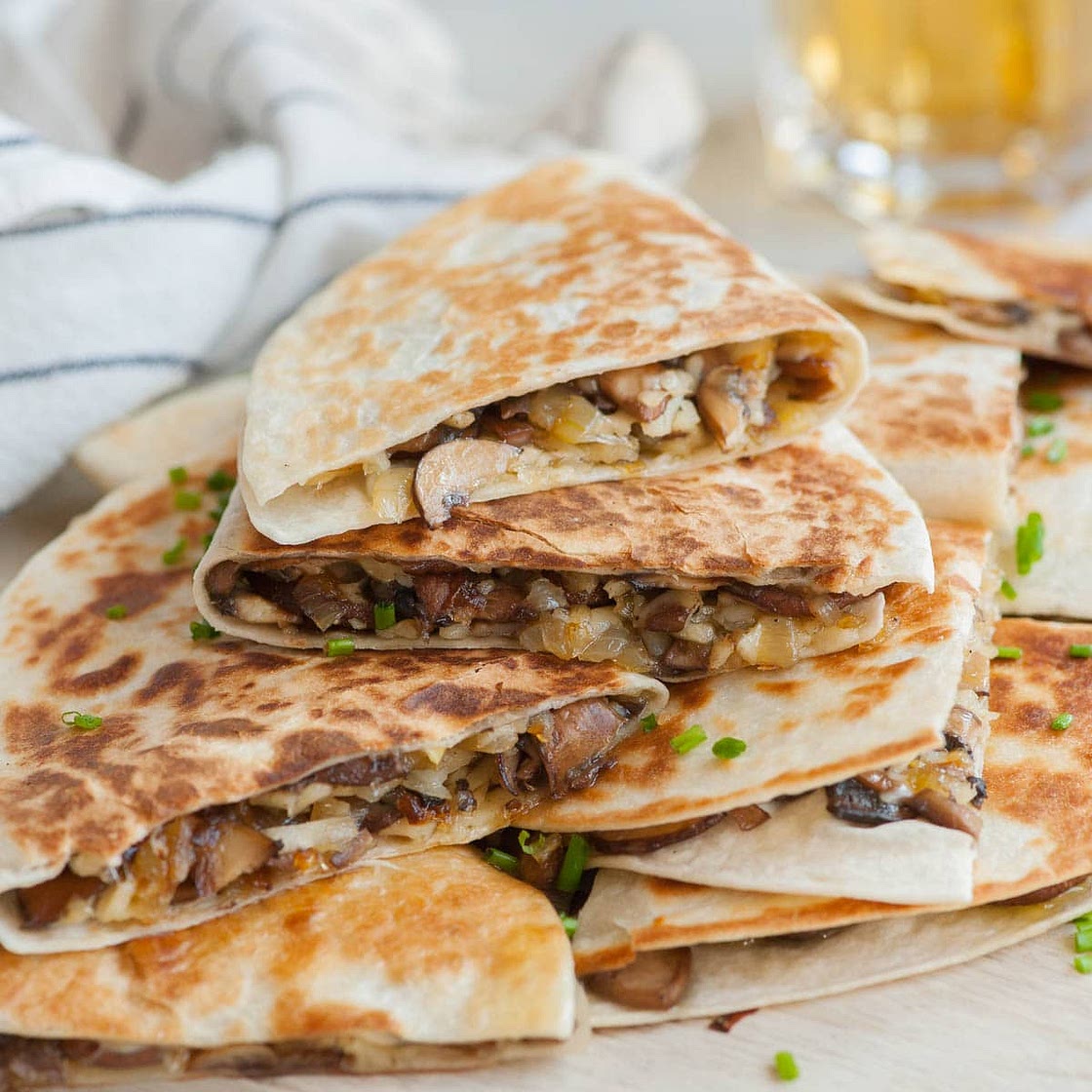 Mushroom quesadilla with caramelized onions