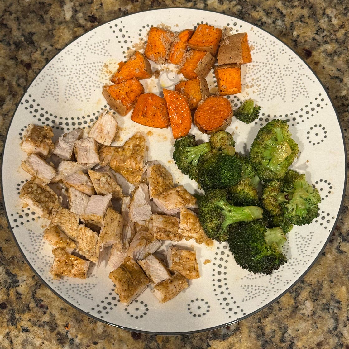 One-Pan Roasted Chicken, Broccoli & Sweet Potatoes + Meal Prep