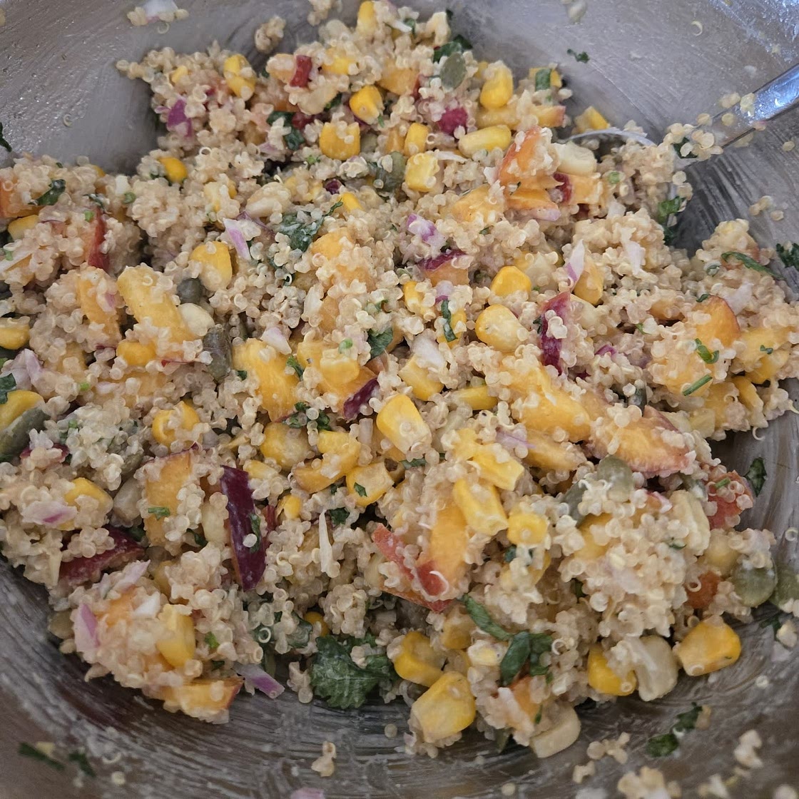 Peach and Corn Quinoa Salad with Cilantro Ranch