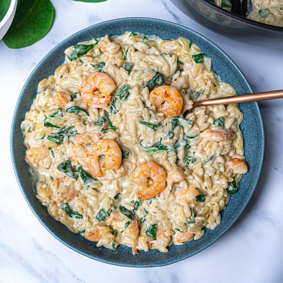 Creamy Lemon Garlic Orzo with Prawns