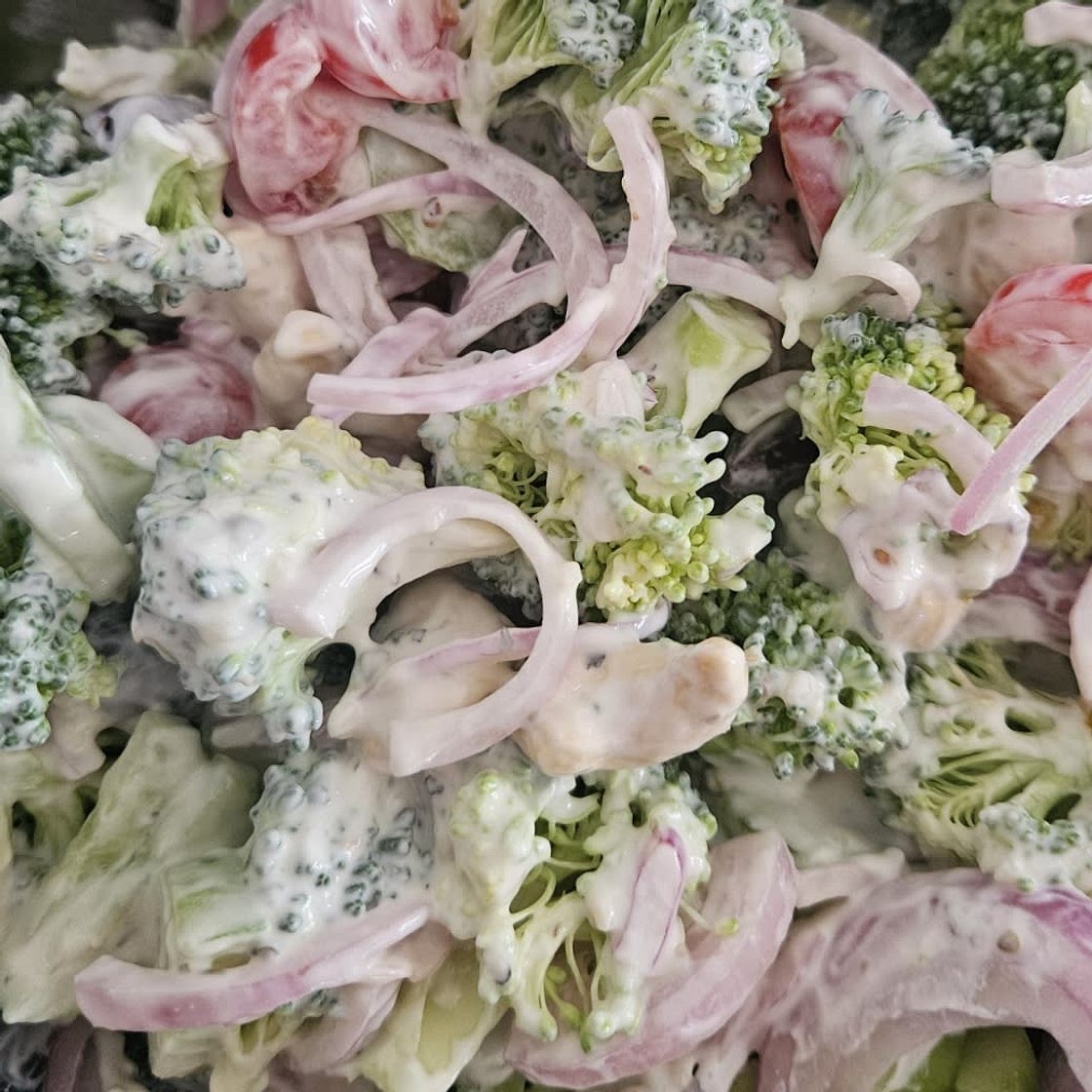 Healthy Greek Broccoli Salad With Creamy Cashew Dressing
