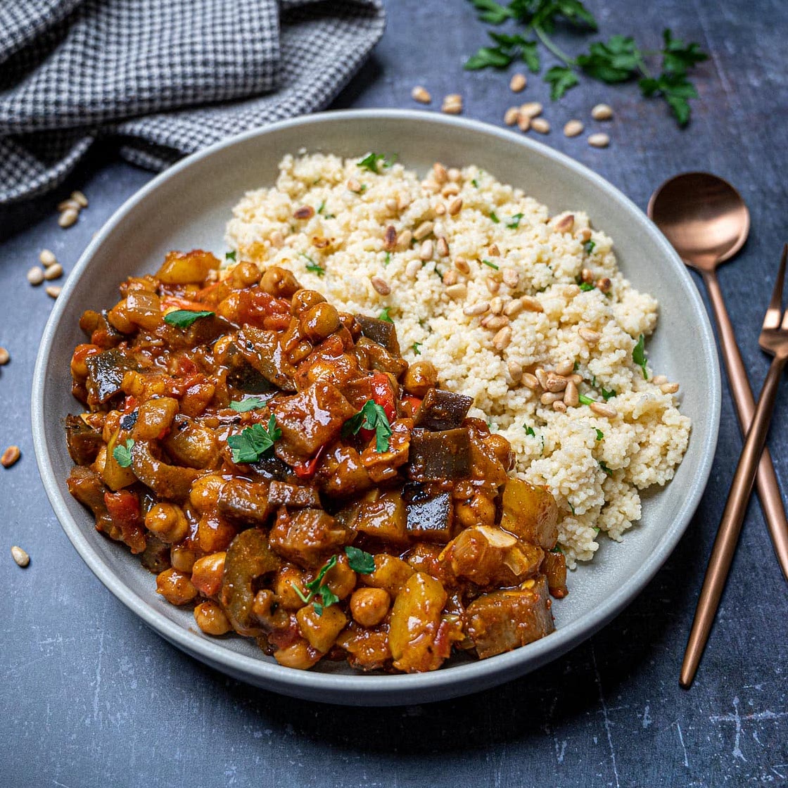 Moroccan Aubergine and Chickpea Tagine