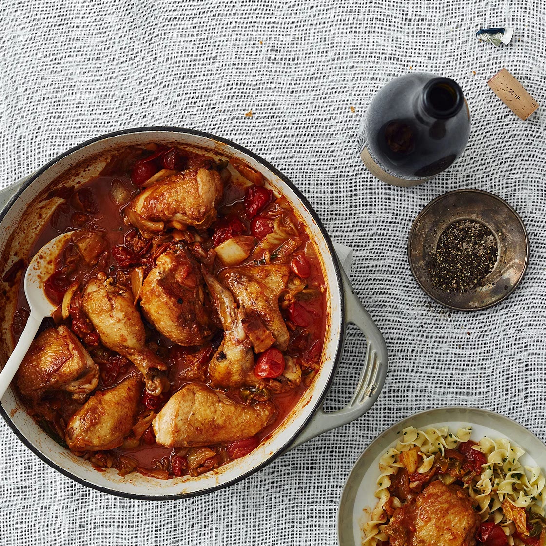 Kimchi-Braised Chicken with Bacon