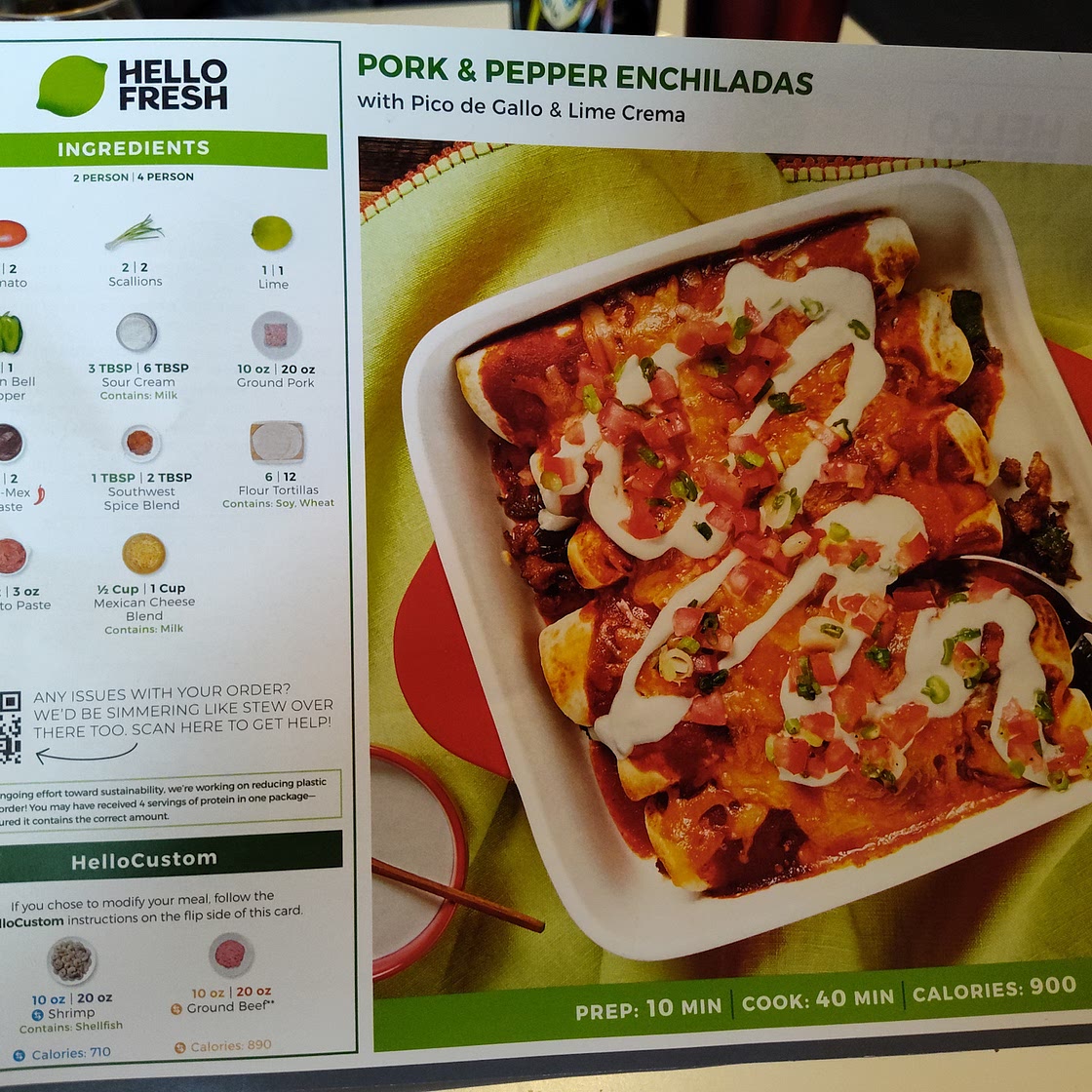 Pork and pepper enchiladas (hello fresh)