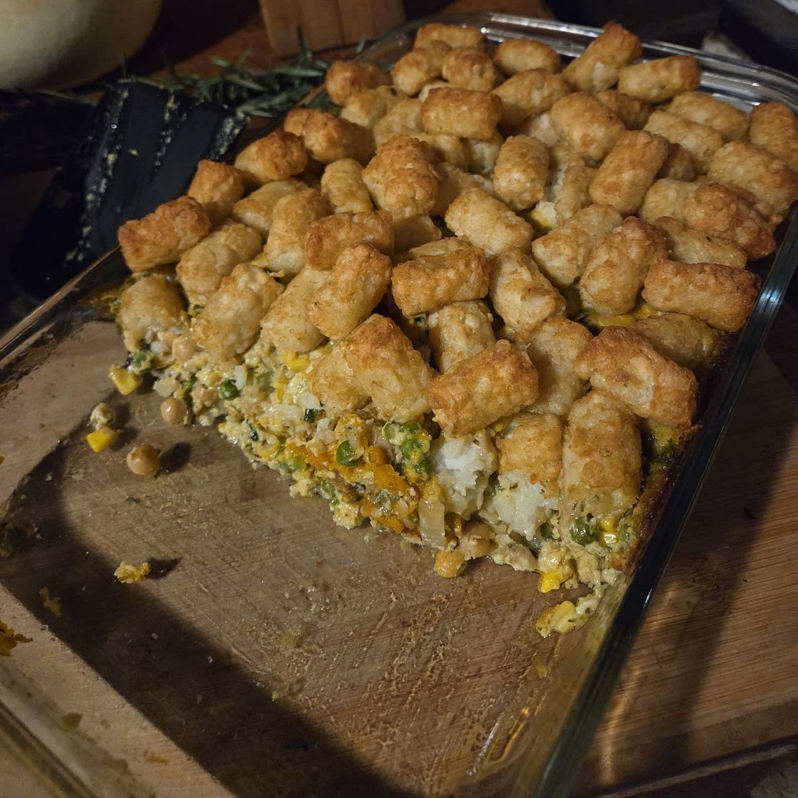 Creamy Vegetable Pie with Potato Gems (Tater Tot Hot Dish)
