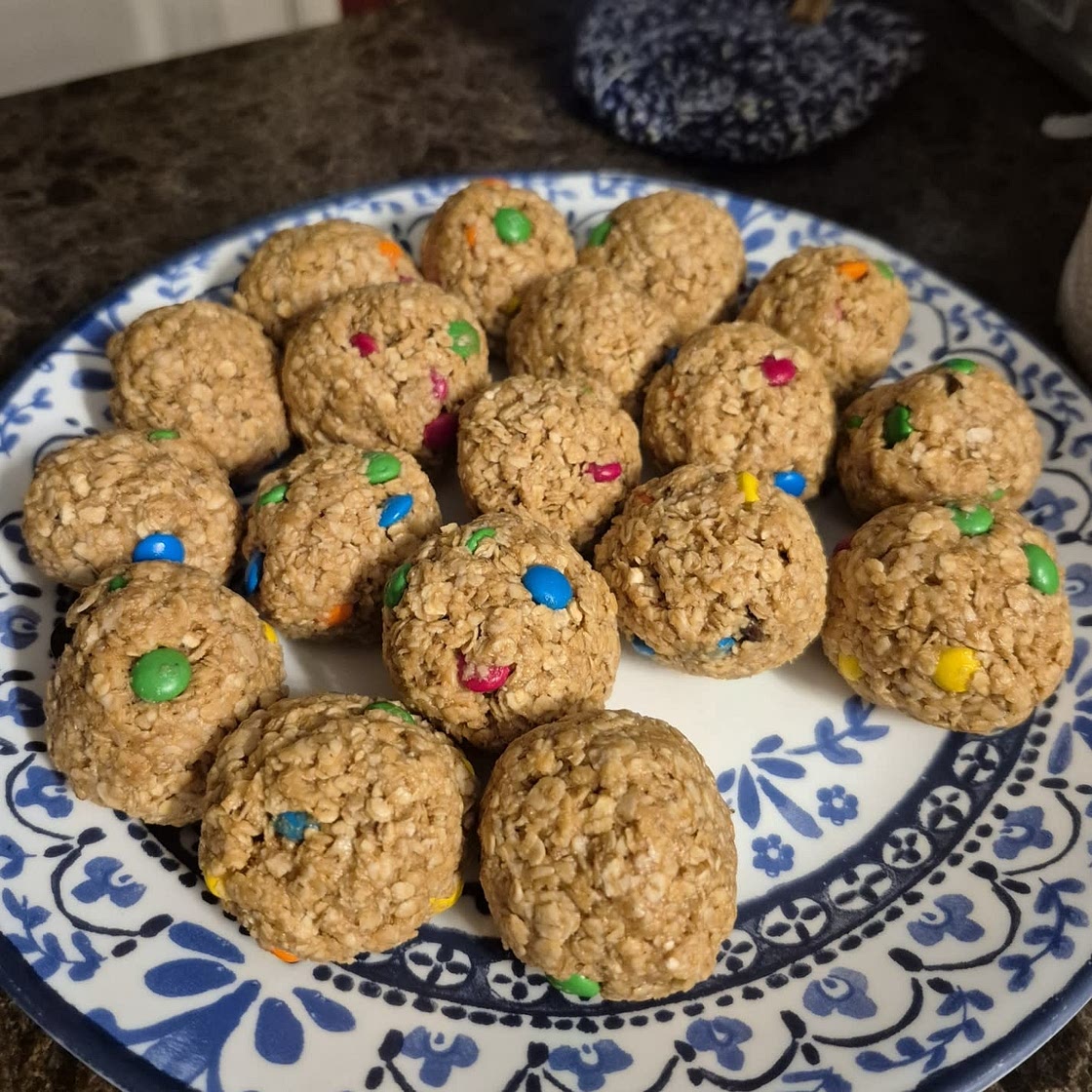 Monster Cookie Oatmeal Peanut Butter Balls with M&Ms