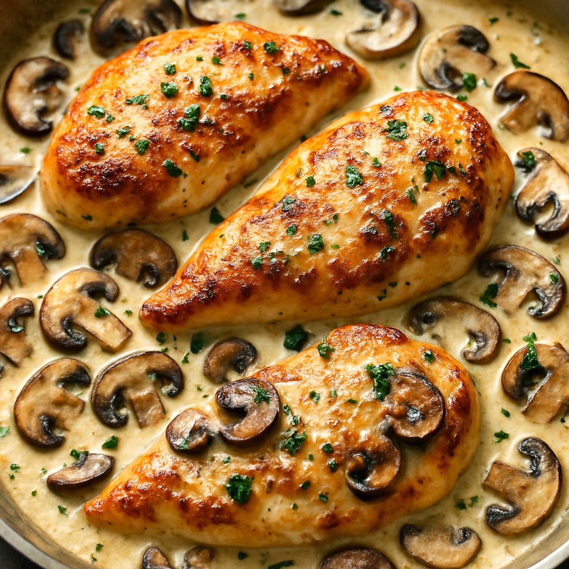 Creamy Parmesan Garlic Mushroom Chicken