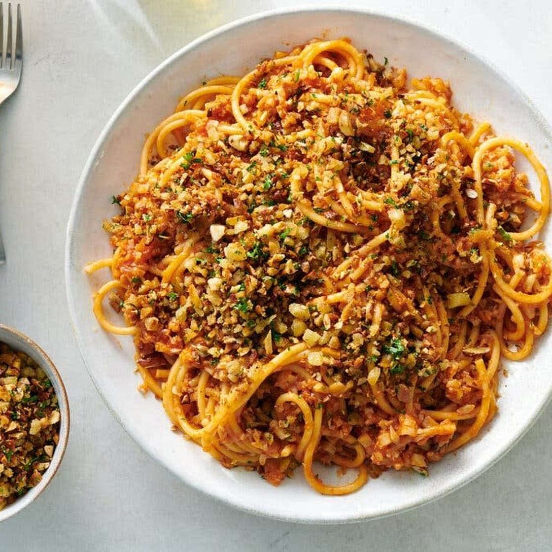 Healthy Cauliflower Pasta With Anchovies and Breadcrumbs