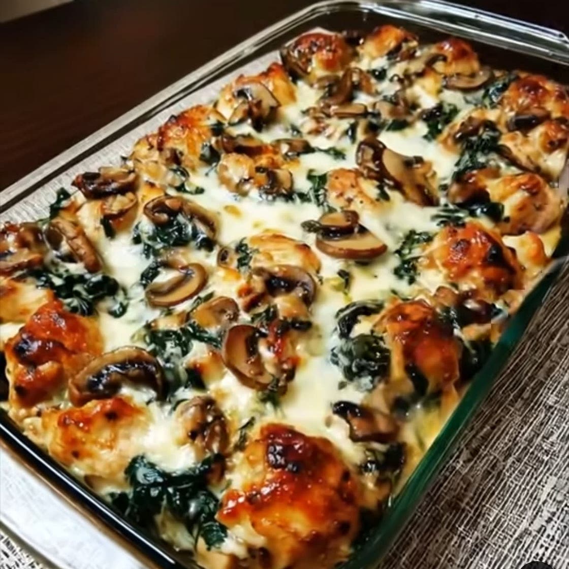 Chicken, spinach and mushroom low-carb oven dish