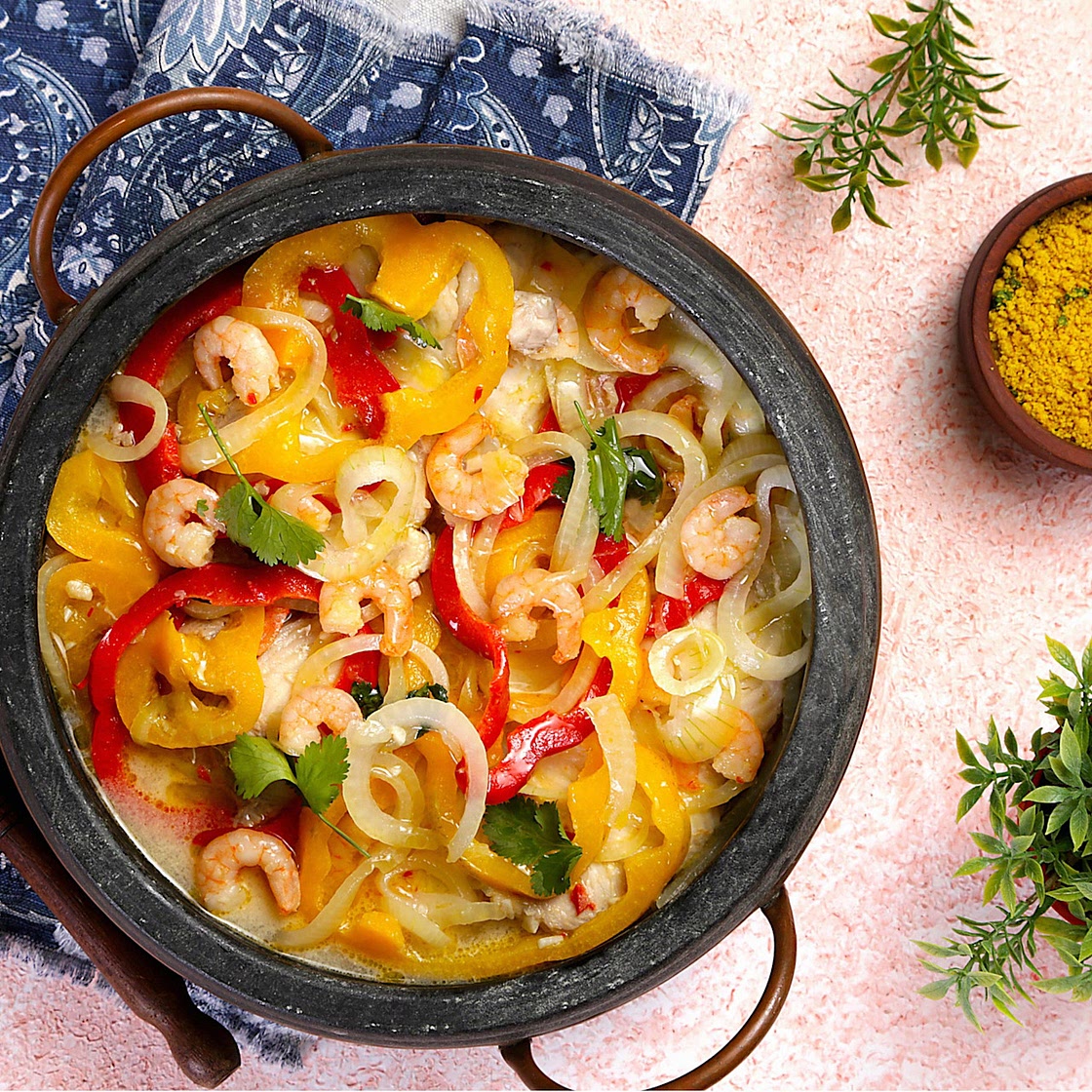 Moqueca de cação e camarão