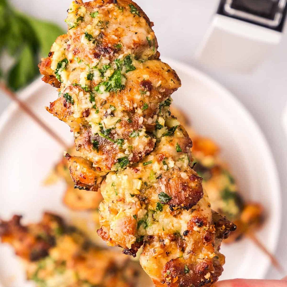 Garlic Butter Chicken Kebabs with lemon & herb dip
