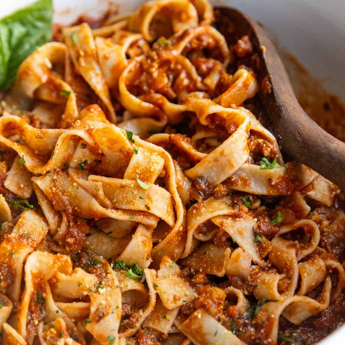 Vegan Bolognese with Tofu Sausage Crumbles