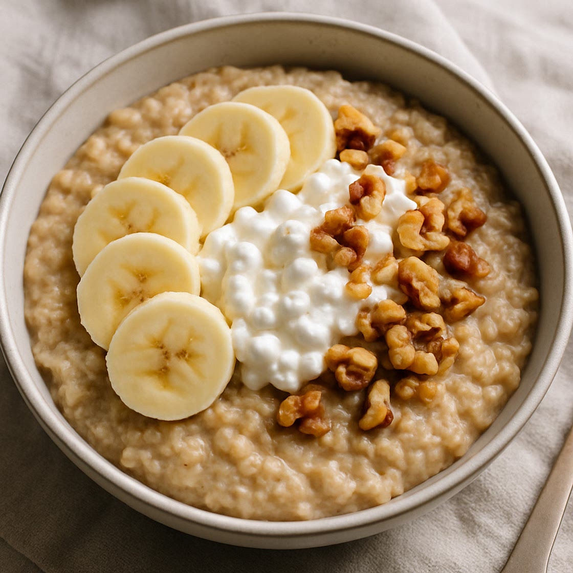Banana Walnut Cottage Cheese Oatmeal