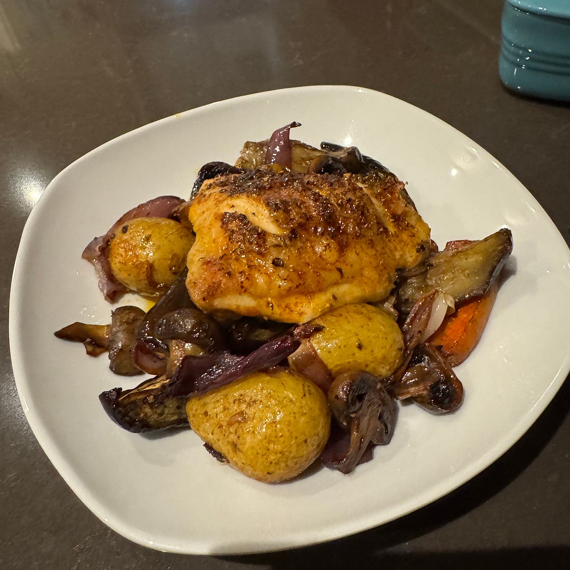 Easy chicken thighs’ traybake