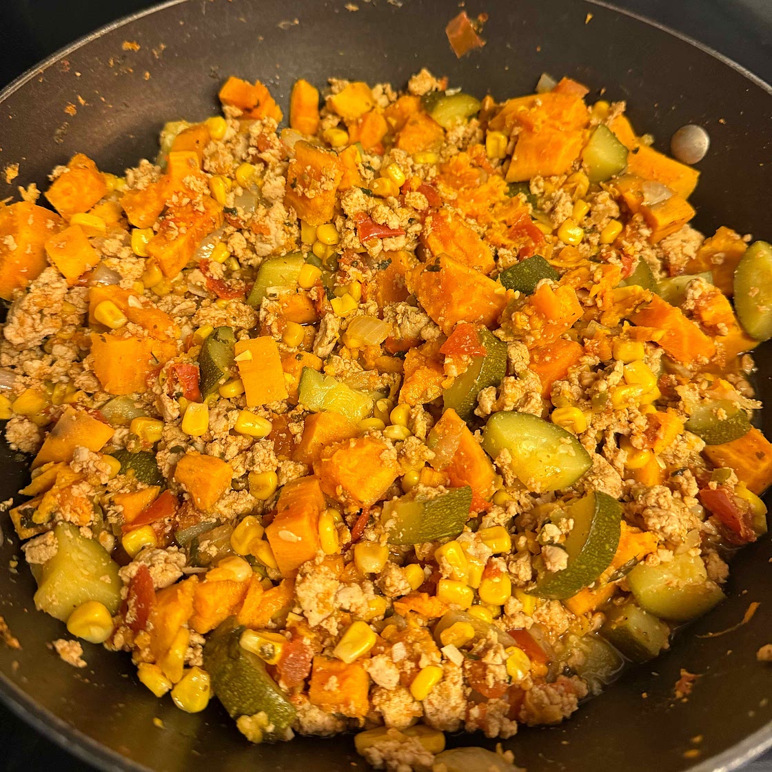 Ground Turkey Skillet with Sweet Potatoes and Black Bean