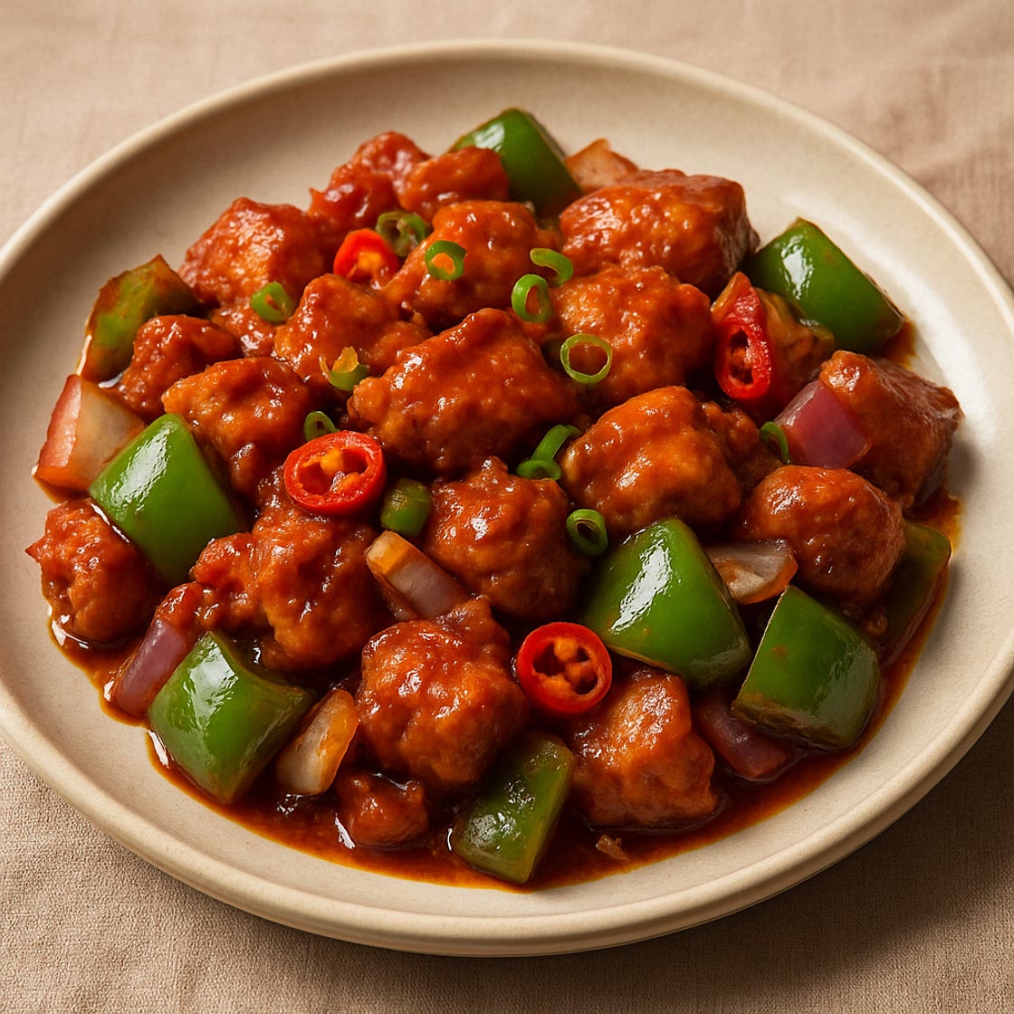 Hot honey chicken, peppers and rice 