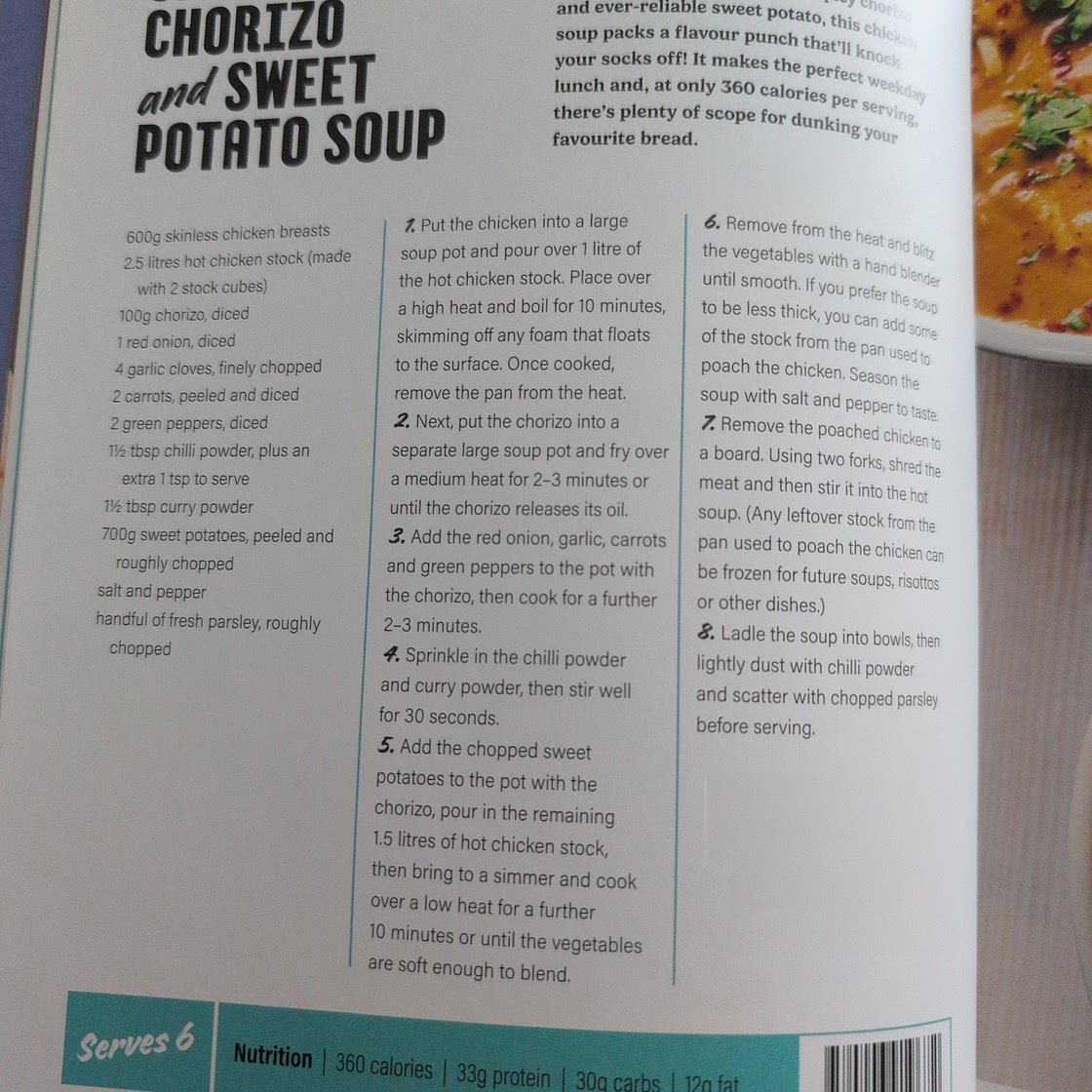 Chicken, Chorizo and sweet potato soup (p20)