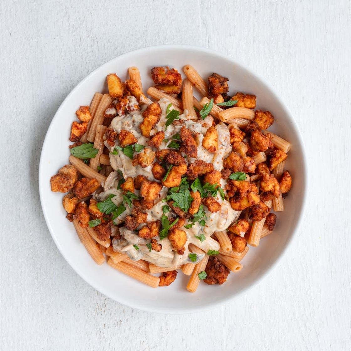 High-Protein Creamy Mushroom Pasta with Tofu (42G)