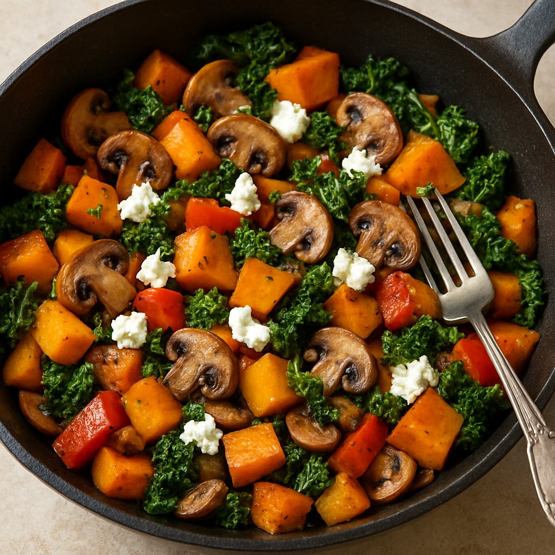 Herbstliche Gemüsepfanne mit Feta