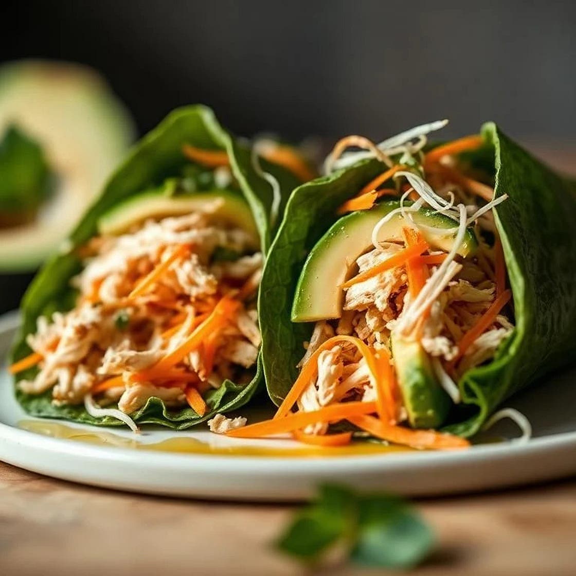 Collard green wraps with Chicken and Avocado