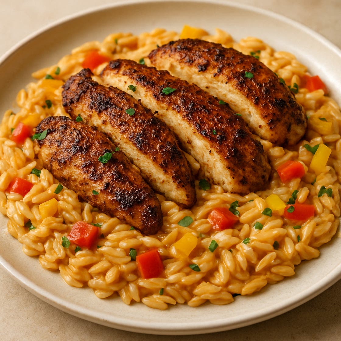 Creamy Jerk Spiced Chicken & Pepper Orzo