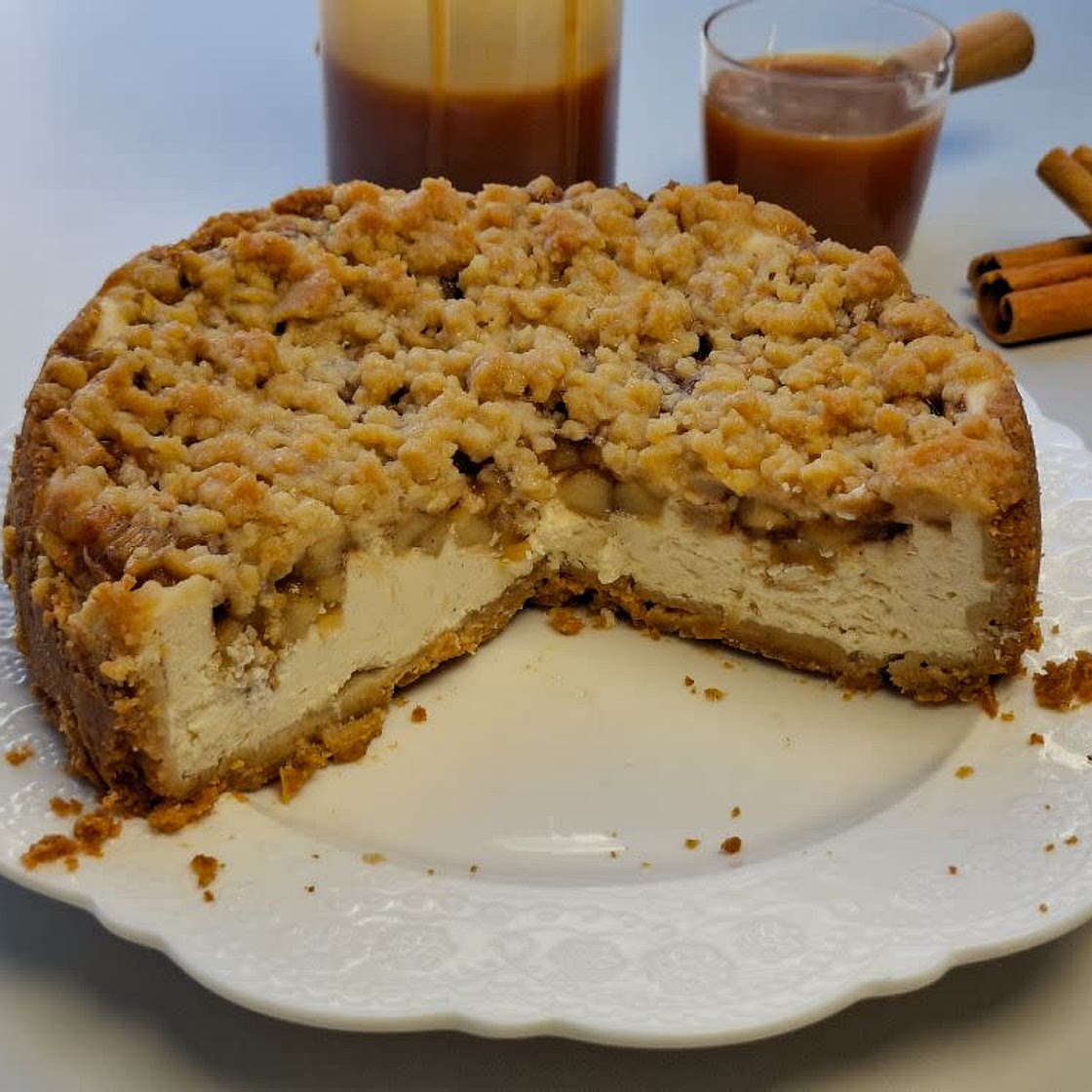 Salted Caramel Apple Crumble Cheesecake
