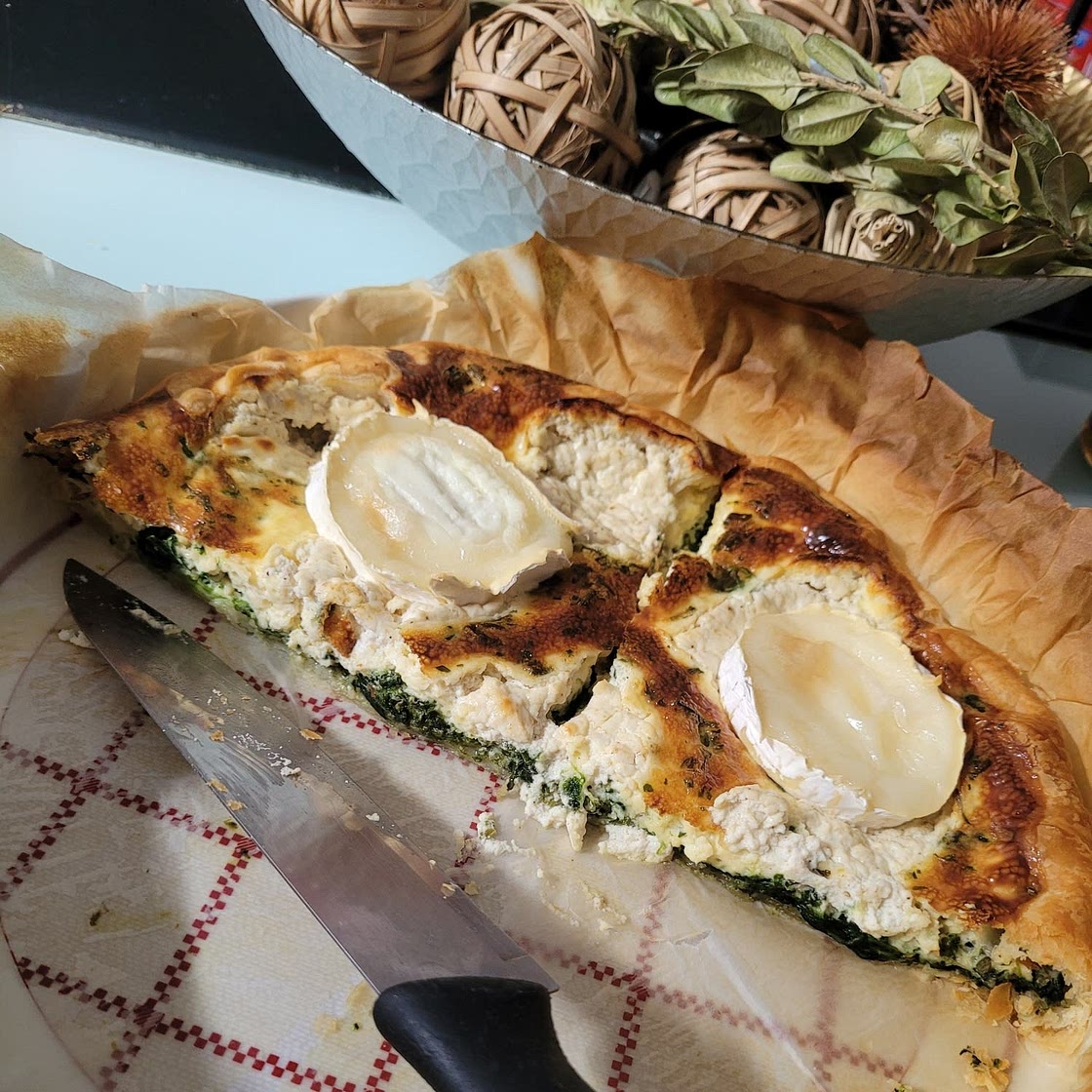 Tarte épinards, chèvre et cumin