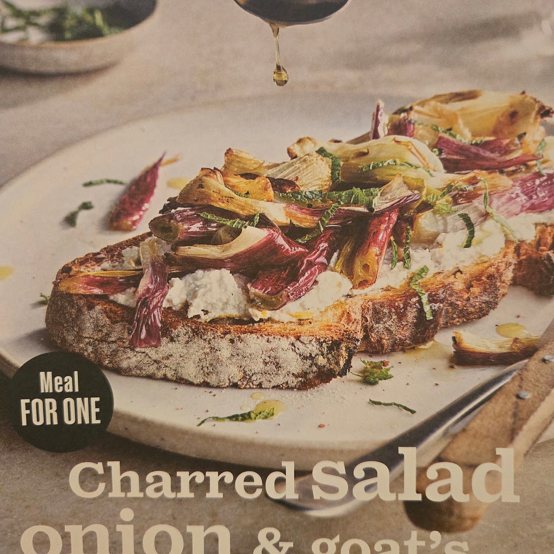 Charred salad onion and goat's cheese on toast
