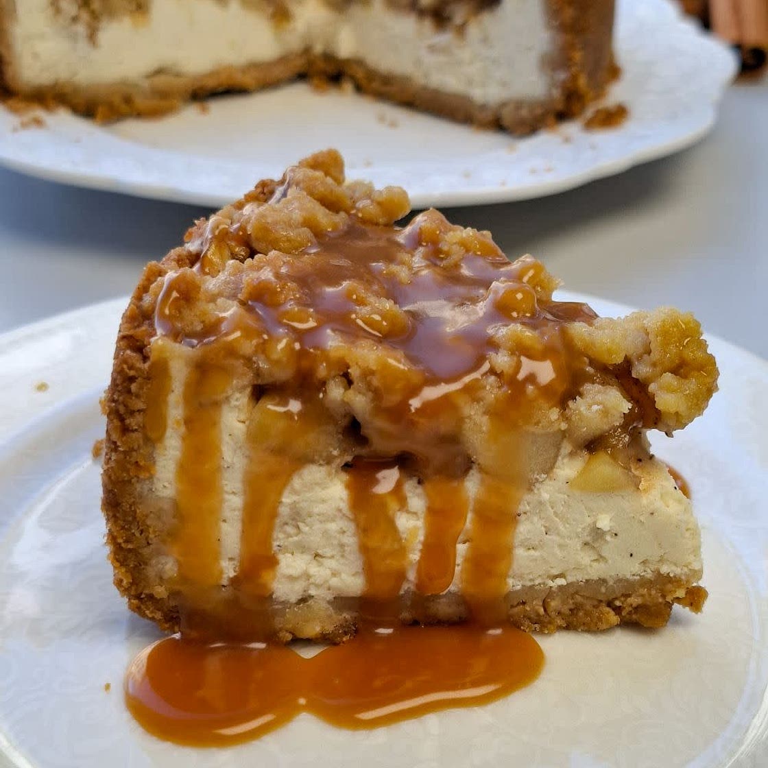 Salted Caramel Apple Crumble Cheesecake