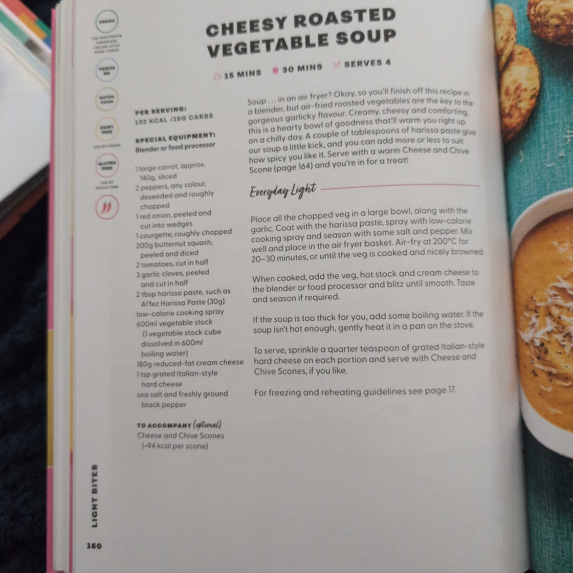 Cheesy Roasted vegetable soup (p160 air fry)
