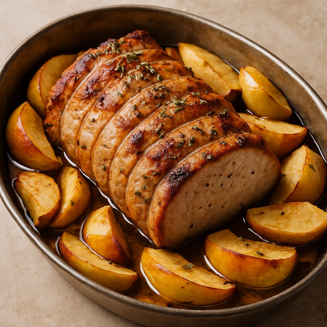 Rôti de longe de porc aux pommes